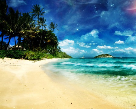 Lakeside - sea, trees, beach, sky