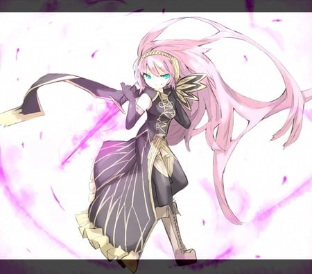 Megurine Luka - sexy, girl, blue eyes, long hair, pink hair, vocaloid, megurine luka, weapon, anime, sword, cute