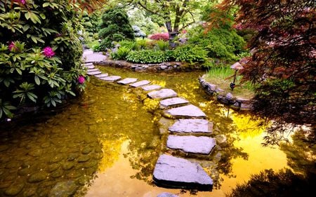 beautiful garden - water, garden, path, beautiful