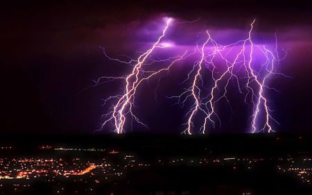 Lightning Strike Again - city, nature, lightning, sky