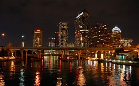 Beautiful Night - modern, town, night, architecture, buildings, bridges, lights