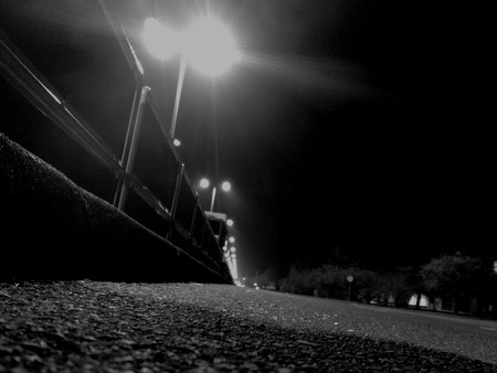 Zagreb street at night - black and white, street lamp, road, night