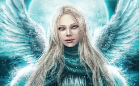  hypnotic eyes - blue, wings, eyes, angel, hypnotic, crystal, sky