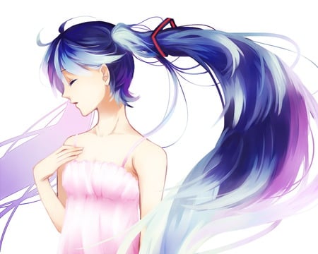 Hatsune Miku - white, girls, painting, sexy, vocaloid, blue, pink dress, painted