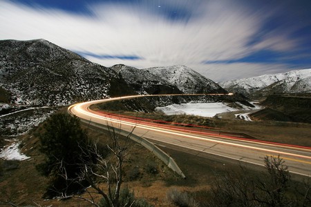 Moonlit Road with Light Trails - with light trails, moonlit road