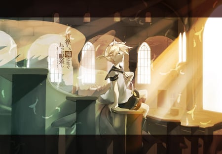 Kagamine Len - anime, vocaloid, kagamine len, blonde hair, short hair, boy, cute, sexy, blue eyes