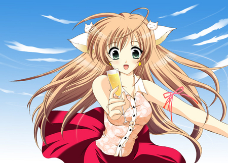 Take a drink you look thirsty. - anime, cat girl, neko, party