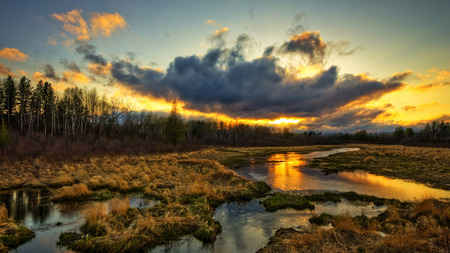 BEAUTIFUL LANDSCAPE - clouds, sunset, water, fire, beautiful, landscape, amber, sky