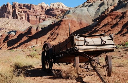 old wagon - wagon, mountains