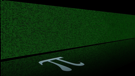 Pi to Infinity - geek, black, cg, abstract, reflection, dark, 3d, green, pi, gimp