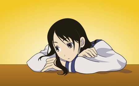 Sayonara Zebutsou Sensei - sensei, girl, hair, eyes, sayonara, simple, black, zebutsou, bored, anime, felame, uniform, long