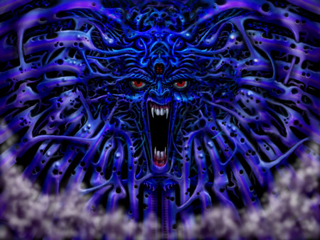 Fountainhead II - scary, purple, beast, creature, monster, fangs, evil, demon