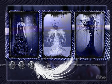 Gothic Angels - black, blue, angels, gothic, whitefeather