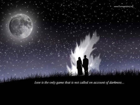 love - moon, night, stars, couple, love