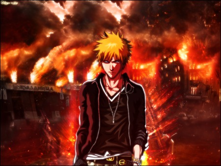 Ichigo-Bleach - anime, fire, bleach, ichigo, orange