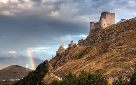 rainbow castle - rainbow, castle, clouds, storm