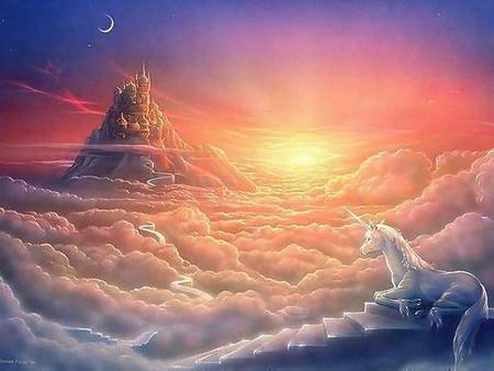 Sunset Unicorn - clouds, awesome, sunset, fantasy, unicorn