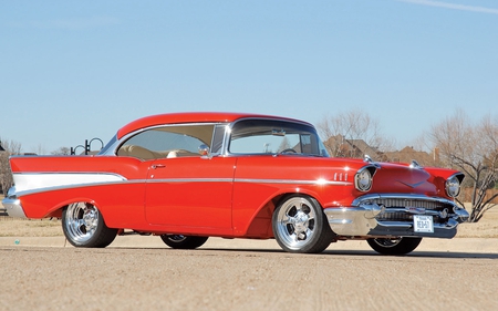 Red 57 - chevrolet, chevy, hot rod, muscle car, 57 chevy, cars, classic car