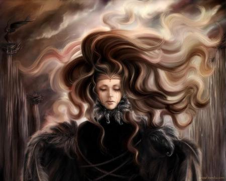 Long Hair. jpg - lady, dark, longhair, black, fantasy