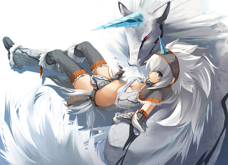 Anime hunter - girl, hot, anime, silver hair, unicorn