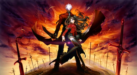 Anime - tohsaka rin, swords, anime, gears, archer, fate stay night