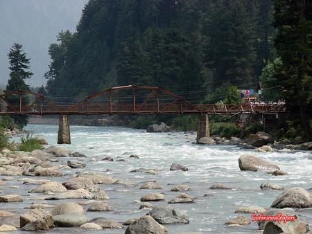 Heaven bridge - Kashmir - lake, river, stream, mountains, bridge