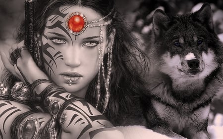 Mijn Beschermer - wolf, women, fantasy, red