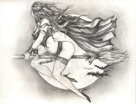 Frances - sexy, hot, night, drawing, fantasy, witch, flying, gorgeous, art, beautiful