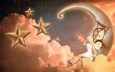 Fairy - moon, sky, abstract, stars, fairy, fantasy