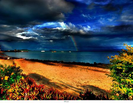 Rainbow - boats, water, nature, rainbow, sky