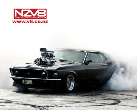 Blown Ford Mustang - cars, classic car, hot rod, muscle car, mustang, engine, ford, ford mustang