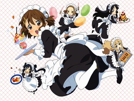 K-On! - megumi sogabe, ritsu tainaka, nodoka manabe, maids, candy, ui hirasawa, tsumugi kotobuki, foods, sawako yamanaka, mio akiyama, dessert, yui hirasawa, jun suzuki, drinks