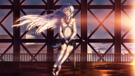 Angel Beats! - widescreen, girl, cute, uniform, bridge