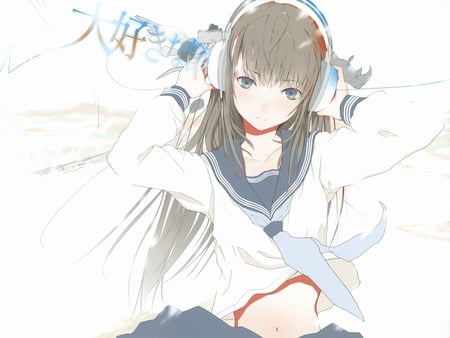 Mi headphone - headphones, white, school, girl, uniform