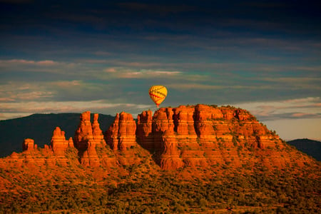 Alone - sky, air, caverns, mountain, canyon, cliff, desert, balloon