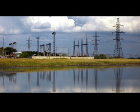 power station - russia, electricity, lake, power, station, industrial