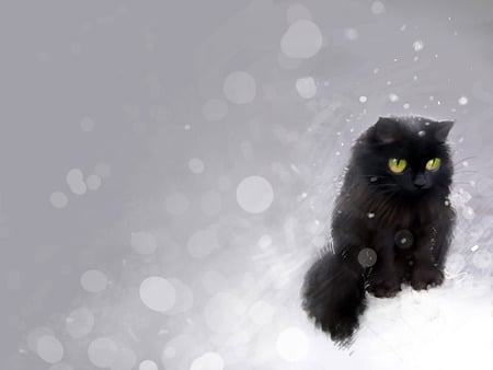 black cat - black, eyes, drawing, cat