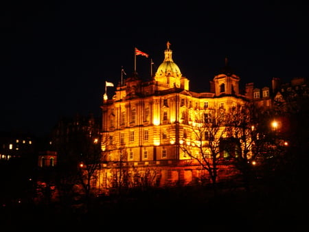 the golden mansion - nightime, people, town, landscape, city, architecture, surreal, sky, building