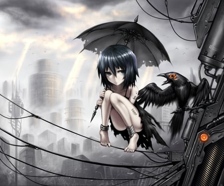 Anime - crow, umbrella, gia, anime, mecha