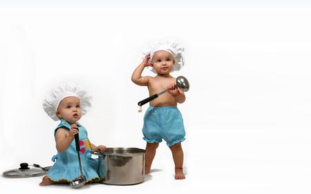 Children chefs - white, interesting, children, blue, cook, small, cute