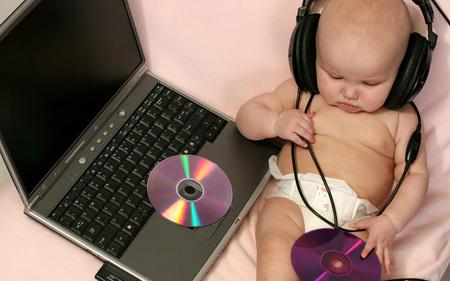 baby - music, headphones, beautiful, cute, laptop, baby