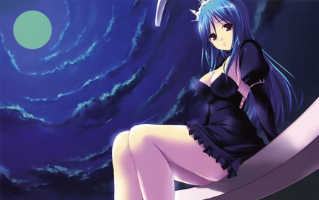 moon queen - sky, cute, sexy, moon, anime, girl, blue