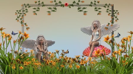 Garden Fairies - flowers, garden, fairies, fantasy