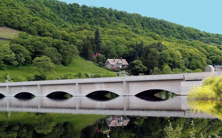 Beautiful View - nature, houses, trees, reflection, forests, bridges