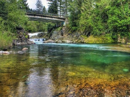 Washougal River Below Dougan Falls Bridge - river, washougal, falls, dougan, bridge