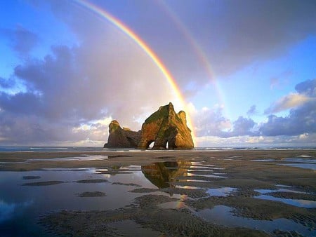 Rocks on Beach - beautiful, rocks on beach, rainbow, picture