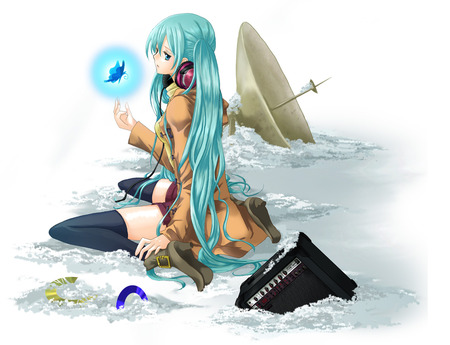 Hatsune Miku - anime, vocaloid, twintails, girl, hatsune miku, long hair, headphones, blue hair, butterfly, cute, sexy, blue eyes