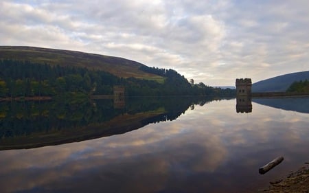 Summer Dam Towers  - nature, lake, dam, water, towers, summer