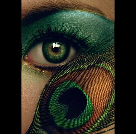 Peacock eye - abstract, lady, art, eyes, 3d, green