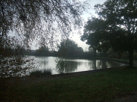 Wicksteed park lake on a cloudy day - lake, cloudy, grass, trees